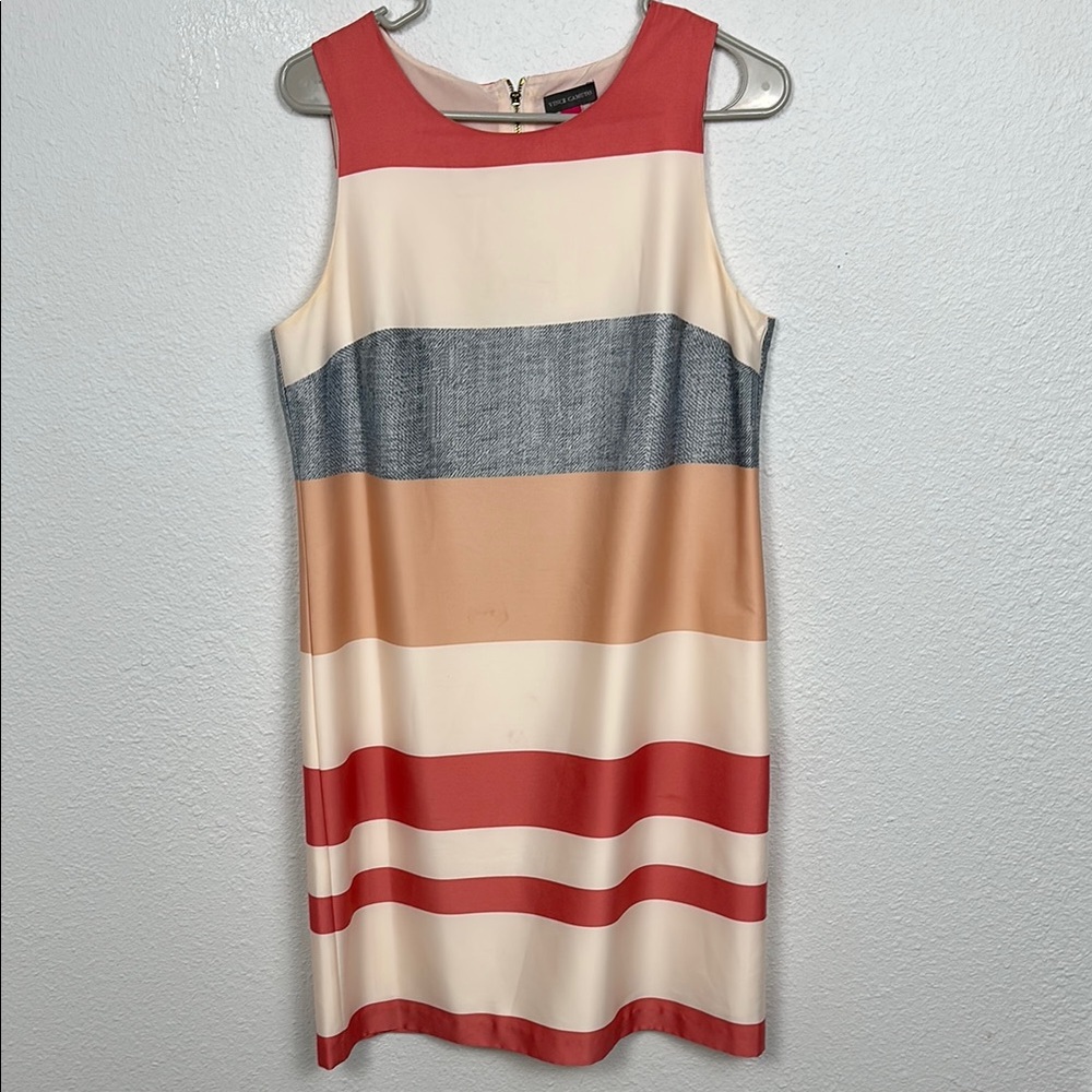 Vince Camuto Red and Cream Scoop Neck Sheath Dress